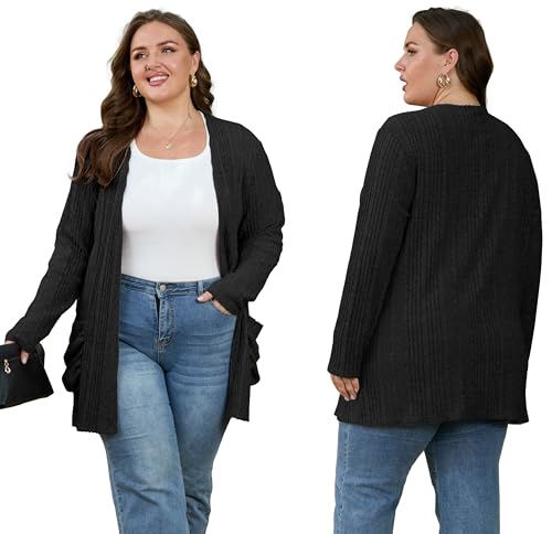 OLRIK Plus Size Cardigan for Women Lightweight Soft Knit Stretchy Open Front Long Sleeve Sweater with Pocket Fall Outfits4