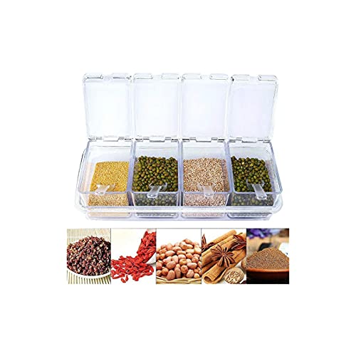 Clear Seasoning Box - 4 Piece Clear Spice Box Storage Container,band Cover and Spoon