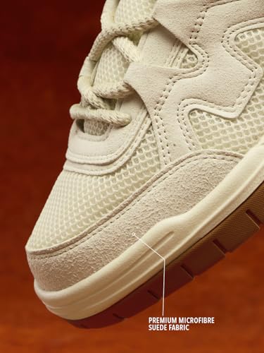 Image of The Souled Store UBZ NXT: Off White Men and Boys Low Top Sneakers Premium Suede Trainer Breathable Mesh Cushioned Midsole Gum Sole Lace Up Closure Lightweight Streetwear