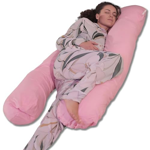 bananair - Almohada Embarazada - Funda Lavable - Cojín Embarazada Dormir y Lactancia en Terciopelo, Suave y Agradable - Relleno de Espuma, Cómodo - Sueño Reconfortante (150 x 80 cm, Algodón, Rosa)