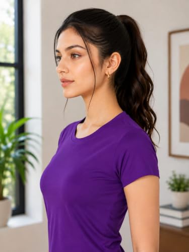 Image of Women Polyester Stretch Regular Fit Round Neck Half Sleeve T-Shirt (Pack of 1)
