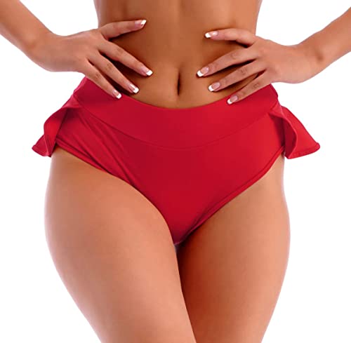 ROSVAJFY Mujer Pole Dance Shorts Con Volantes, Sexy Mini Pantalones Cintura Alta, Rüschen Hotpants Booty, Braga de Bikini, Deportivo Yoga Fitness Gimnasio (Rojo)
