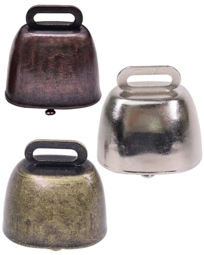 TPZORJX 3PCS cloche,cloche vache,Vintage Style pâturage Cloche Vent Carillon Pendentif appelant bruyamment Petit métal Vache Cloche Ornement pour Mouton Cheval Chien Animaux, Couleur Bronze