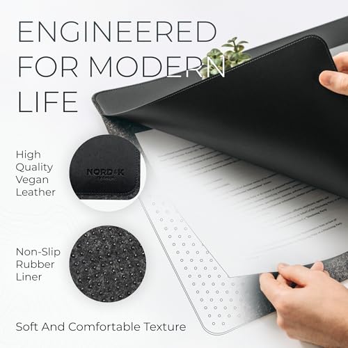 Image of Nordik Felt and Leather Desk Mat - Dual Layer True Black 35 x 17 in
