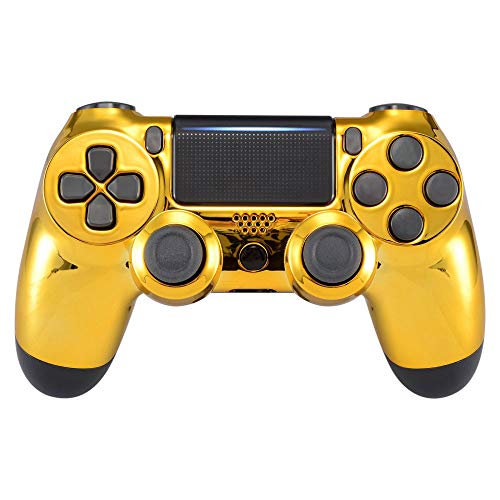 eXtremeRate Custom Replacement Faceplate Cover for PS4 Slim Pro Controller, Chrome Gold Edition Front Housing Shell Case for PS4 Controller CUH-ZCT2 JDM-040 JDM-050 JDM-055 - Controller NOT Included