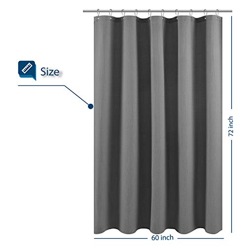 Image of Shower Curtain Fabric 60 x 72 inch, Waffle Weave, Hotel Collection, 230 GSM Heavy Duty, Water Repellent, Machine Washable, Gray Pique Pattern Decorative Bathroom Curtain