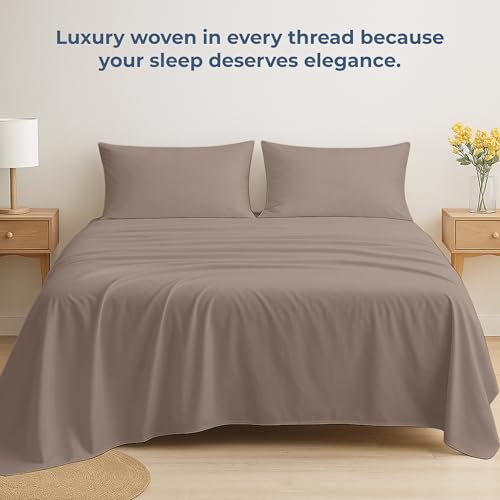 Image of Royale Linens 100% Organic Cotton Full Flat Sheet Only - Super Soft - Percale Top Sheets - Full Flat Sheet Sold Separately - Breathable, Cool & Crisp White Sheets Only (81 inch x 96 inch, Mocha)