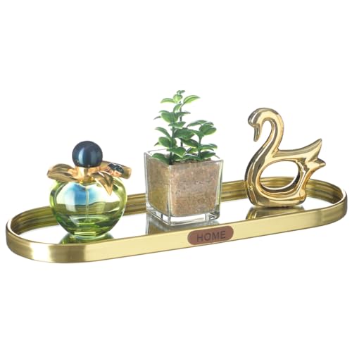 Bandeja Com Espelho Decorativa P/Maquiagem Perfume Banheiro BD-390 (Dourada)