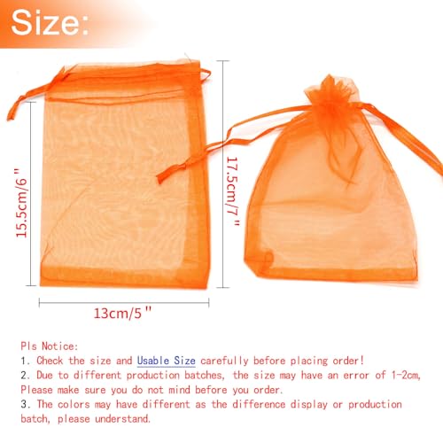 Image of 50Pcs Organza Bags 5x7 inches, Drawstring Jewelry Pouches Wedding Party Halloween Candy Favor Gift Bags (Orange)