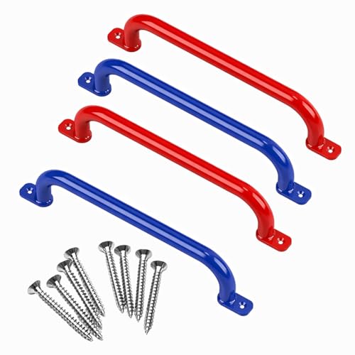 Image of 48cm Long Metal Playground Safety Handle Monkey Bars for Kids Backyard (Pack of 4), Jungle Gym for Indoor Outdoor Playground Playset Handle Accessories for Playhouse, Blue /Red