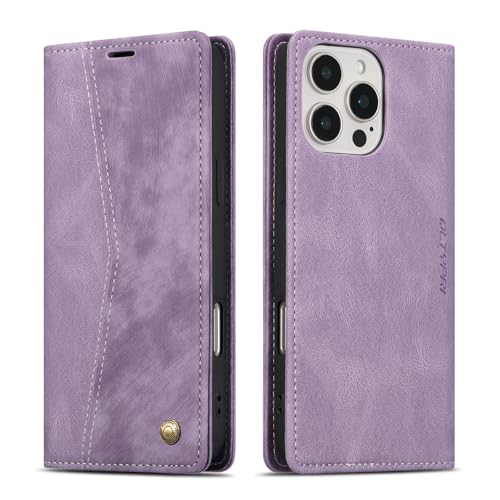 Étui en cuir PU vintage iPhone 16 Pro Max protection antichoc rétro violet