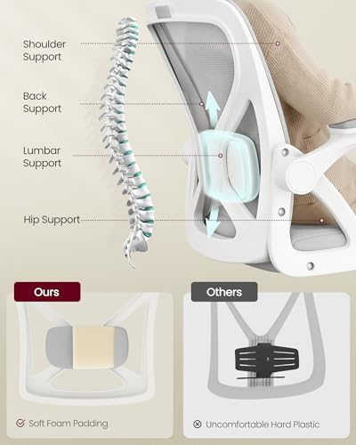 Image of VASAGLE Ergonomic Mesh Office Chairs with Adjustable Lumbar Support, 90-105 Tilt Function, Wide Seat, Flip‑Up Armrests, Computer Desk Chairs for Home Office, Set of 2, Dove Gray