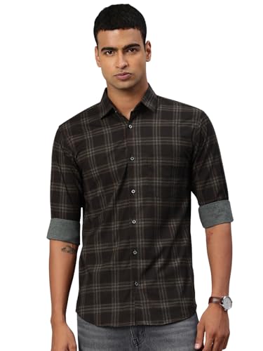 Image of Majestic Man Comfort Slim Fit Cotton Blend Checked Casual Shirt