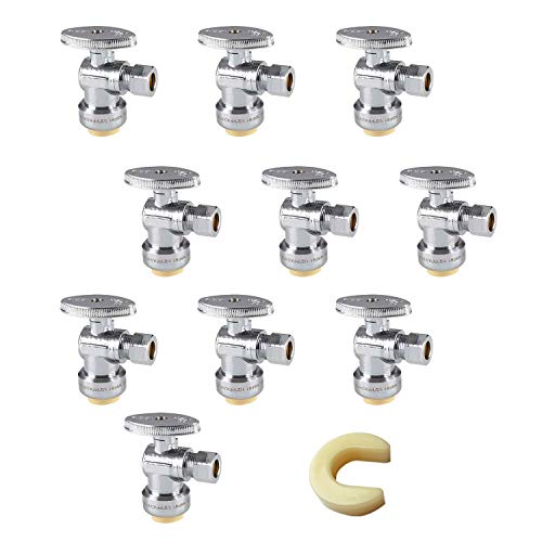 10PC EFIELD Push Fit Angle Stop Valve 1/2 Push x 3/8 Inch Compression
