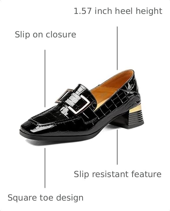 Image of TinaCus Women's Patent Leather Square Toe Handmade Buckled Casual Loafers Shoes with Low Chunky Heels