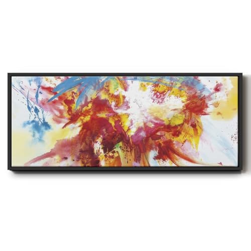 Renditions Gallery Abstract Canvas Artwork Blend of Red & Yellow Colors Floater Frame Decor Paintings for Bedroom Office Kitchen - 20"X50" BLACK Frame GAL022