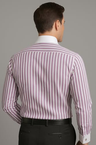 Image of Men's Premium Cotton Formal Dress Shirt - White Collar & French Cuffs with Cufflinks | Solid White, Micro Check & Striped for Office, Wedding