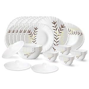 Oak Fluted Series Opalware Dinner Set | 31 Pieces for Family of 6 | Microwave & Dishwasher Safe | Bone-Ash Free | Crockery Set for Dining & Gifting | Plates & Bowls | White