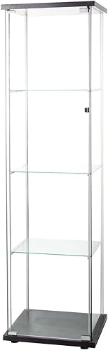 Miniatura 14 de Moderno vitrina de cristal de 4 niveles con puerta transparente, vitrina de la colección Curio de vidrio templado de 0.197 in, vitrina de cristal