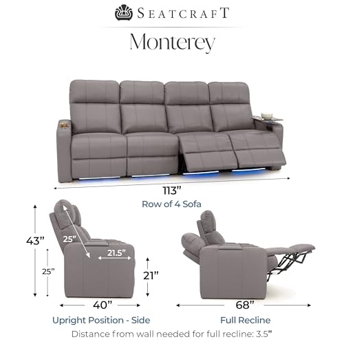 Image of Seatcraft Monterey Home Theater Seating Gray Row of 4 Sofa
