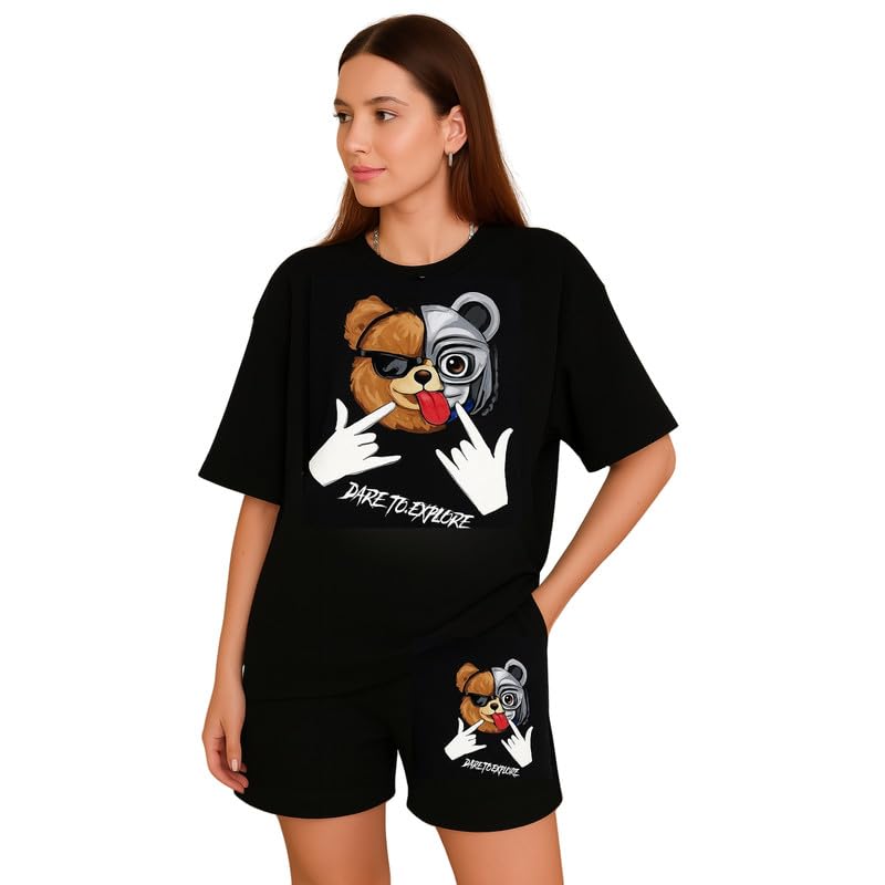 Stylish Womens Cotton T-Shirt and Shorts Set Big Graphic Print Design Summer Ready Co-ord Combo for Casual Outings, Vacations, Gym Sessions, and Daily Lounging in Comfort-image-33