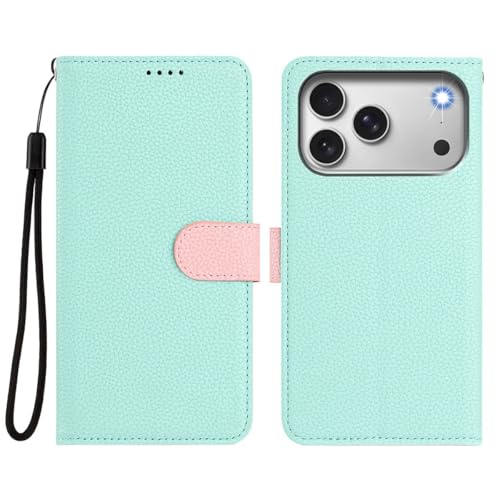 Housse iPhone 17 Pro menthe étui portefeuille aimanté cuir amovible