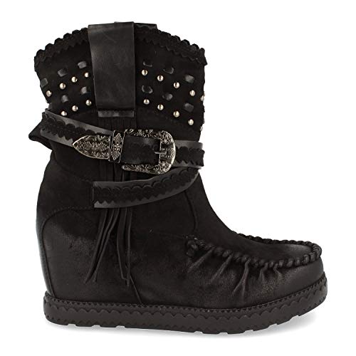 Bota de Estilo Indio, Correas con Hebilla, Flecos en Cana, Cuna Interior,...
