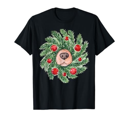 Cute Dog Nose Christmas Wreath Golden Retriever Dog Lovers T-Shirt