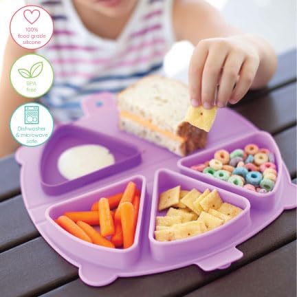 On-The-Go Snack Mat – Baby Silicone Travel Dining Placemat – Portable Silicone Toddler Plate – Reusable Snack Container with 3 Compartments and Lids for 6 Months + (Ocean) image 13 of 15 B0CKRGN4C6