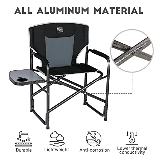 Timber Ridge Lightweight Oversized Camping Chair, Portable Aluminum Directors Chair With Side Table For Outdoor Camping, Lawn, Picnic And Fishing, Supports 400Lbs (Black) Ideal #TOP4