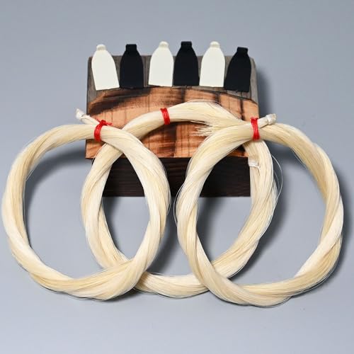 VINGOBOW 3 Hanks Natural Mongolian Horse Hair for Violin, Viola Bows Unbleached White 29'' Fiddle Bow Hair Replacement kit