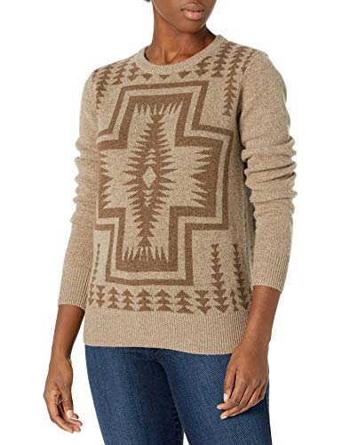 Pendleton Women's Harding Lambswool Crew Neck Sweater, Taupe/Nutmeg Heather, XXS