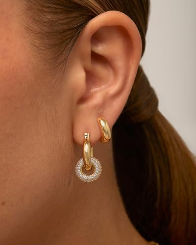 PAVOI 14K Gold Plated Convertible Chunky Hoop and Huggie Earrings - Cubic Zirconia CZ Drop Dangle Earrings for Women2