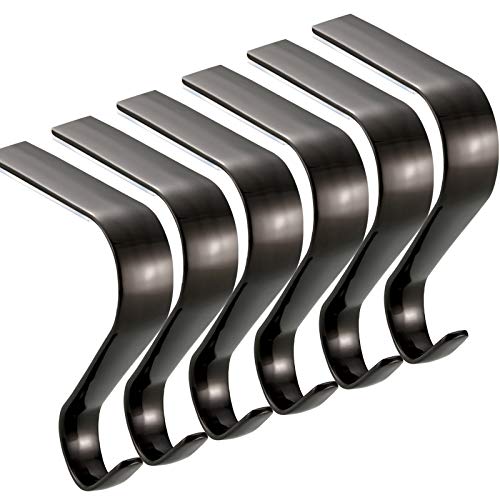 Christmas Stocking Hooks Mantel Stocking Holders Christmas Socks Hanging Hooks Non-Slip Safety Stocking Hangers for Christmas Home Decoration (Black, 6)