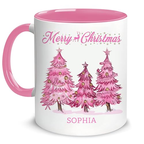 Hyturtle Personalized Pink Christmas Mug - Floral Santa...