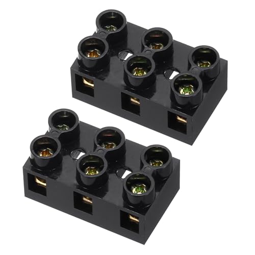 sourcing map 2pcs Dual Row Terminal Block, 3 Positions 500V 20A Screw Terminals Strip, Cable Barrier Block Strip for Home Appliances, Electronic Circuits, Black