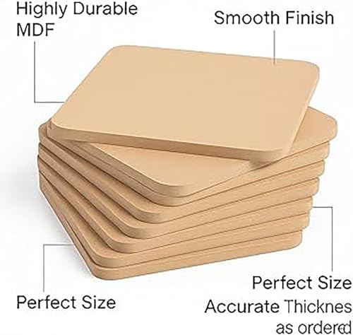 Image of Cliths 5.5mm Pack of 6 MDF Sheet for Art and Craft 8 Inch Round Corner Square MDF Board for lippan Art, Base for Resin Art (8x8INx5.5mm)