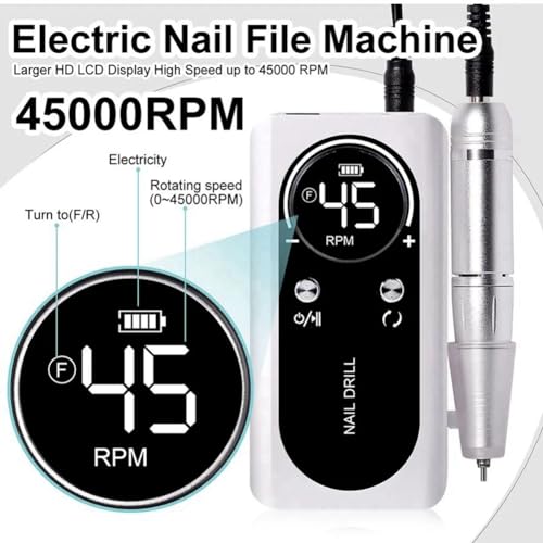 Máquina Eléctrica Portátil para Uñas 45000RPM Recargable miniatura 5