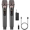 ALPOWL Wireless Microphones, Metal Dynamic Microphone System with Rechargeable Receiver, 50H Duration, 200ft Range, Microphone for Karaoke Singing, Wedding, DJ, Party, Speech, Church