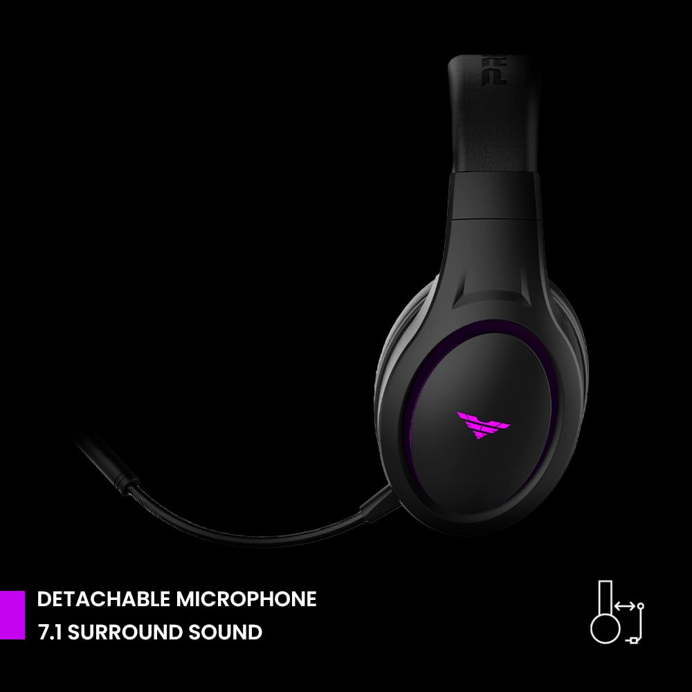 PREYON Hurricane Fly Cuffie Gaming Wireless USB - Cuffie Over Ear per PC e Laptop con Microfono Staccabile - Illuminazione RGB - Suono Surround 7.1 - Equalizzatore Bassi