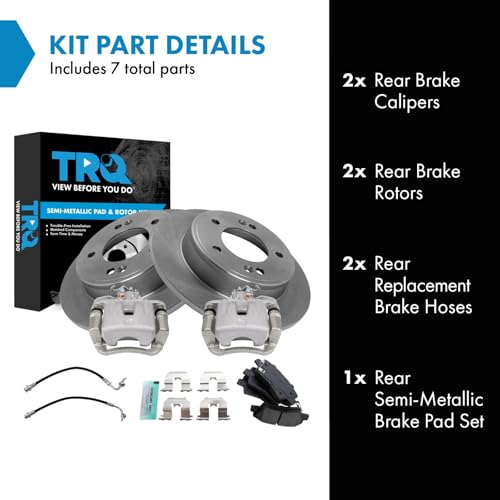 Image of TRQ Rear Brake Pad and Rotor Set Semi Metallic Rotors Calipers Compatible with 2014-2016 Kia Soul
