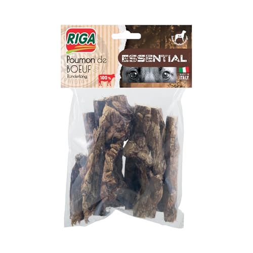 Riga - Essential Poumons De Bœuf Séchés - Friandises Chien - Riche en Protéines - 100% Naturel - Non Transformé - Longue Durée - Mastication Et Récompense - Gourmandise Naturelle Savoureuse - 100 g
