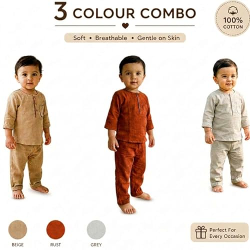 Image of Baby Boys Night Suit 3 /4 Sleeves Co-Ord Nightwear Set - Pure Cotton- Soft, Comfy & Perfect for Sleep Time