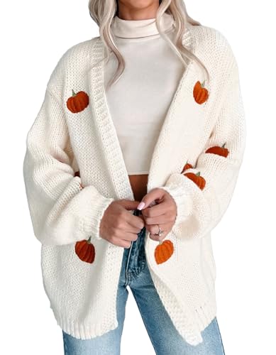 Women Pumpkin Sweater Cardigan Embroidered Halloween Cardigans Long Sleeve Open Front Cute Holiday Sweaters