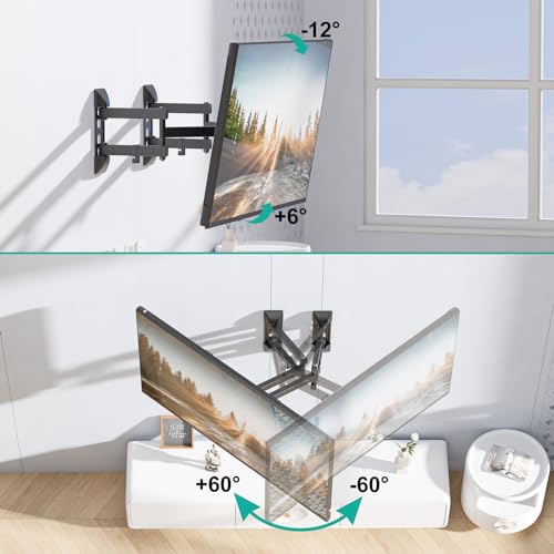 Image of WALI Corner TV Wall Mount for 26-55 inch Flat Curved TVs, Full Motion Corner Bracket for LED, LCD, OLED Screens up to 110lbs, 400x400mm Mounting Holes, Black