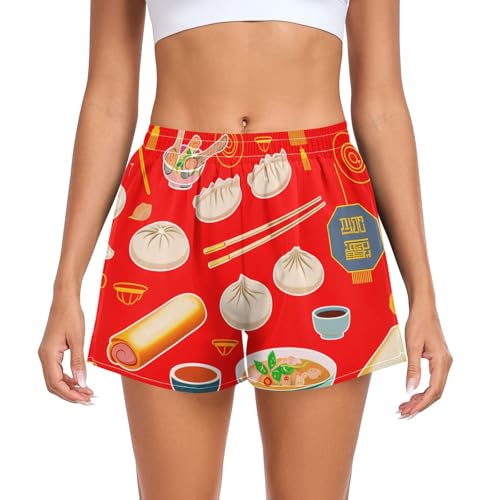 Women's Athletic Shorts Traditional Asian Foods Running Shorts Sporty Short Gym Elastic Workout Shorts 202c1616