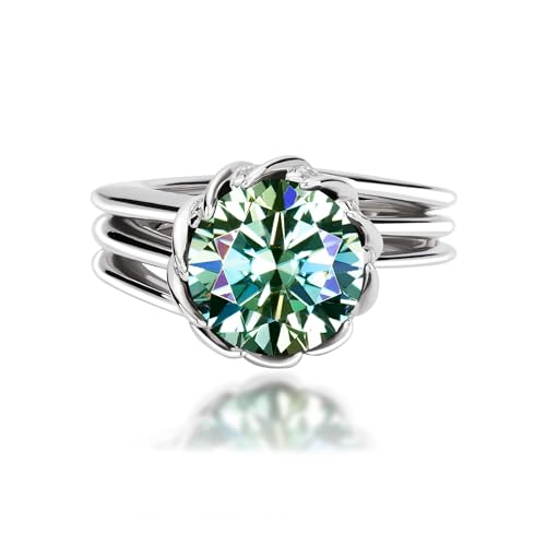 3/5 Carat Moissanite Women Engagement Rings, D Color VVS1 Clarity Aurora Green Moissanite, 925 Sterling Silver Plated 18K White Gold Proposal Ring with Certificate