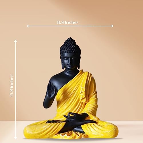 Image of Beautiful Sitting Buddha Idol Statue for Home & Garden Living Room | Healing Spirit Blessing Buddha Statue - 15 Inch Size (Black)