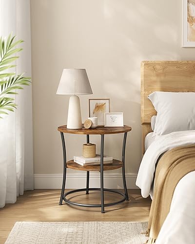 Image of VASAGLE DAINTREE Side Table, Round End Table with 2 Shelves, Living Room, Bedroom, Easy Assembly, Metal, Industrial Design, Rustic Brown ULET56BX