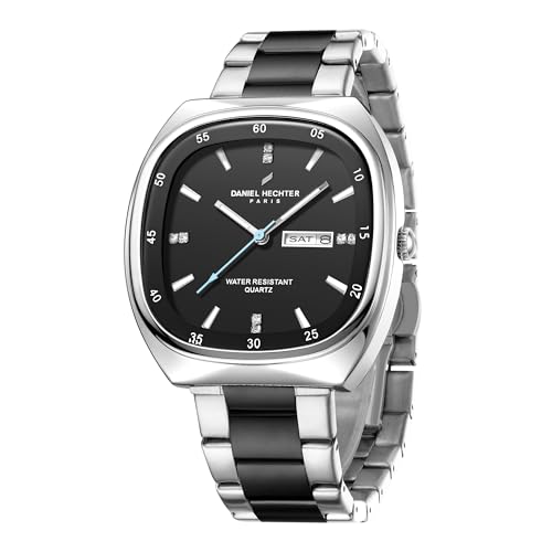 Image of Daniel Hechter Paris Bercy Collection Analog Quartz Watch for Men with Square Dial, Day-Date Display, Crystal Hour Markers and Stainless Steel Strap - DHM1053